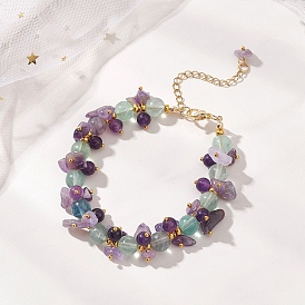 Браслеты из латуни, натуральных и синтетических смешанных драгоценных камней с крошкой и круглыми бусинами для женщин