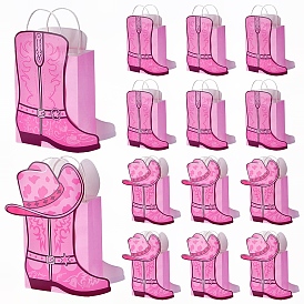 12Pcs Rectangle Paper Storage Tote Bags, Shopping Bags, with 24Pcs Cowboy Boot Shoes Shape Cards and Stickers