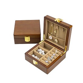 Square Solid Wood Jewelry Set Storage Organizer Boxes, for Earrings, Rings, Necklaces