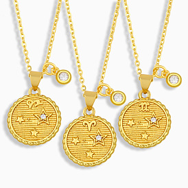 Sparkling Zodiac Pendant Necklace for Women - Round Shaped with Diamonds, Perfect Gift for Best Friends and Loved Ones (Nkv18)