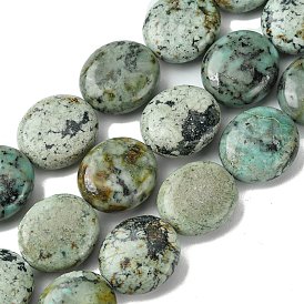 Brins de perles naturelles africaines turquoise (jaspe), Ovale Plat