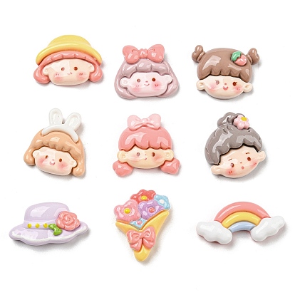 Cute Cartoon Girl Theme Opaque Resin Cabochons, Jewelry Making