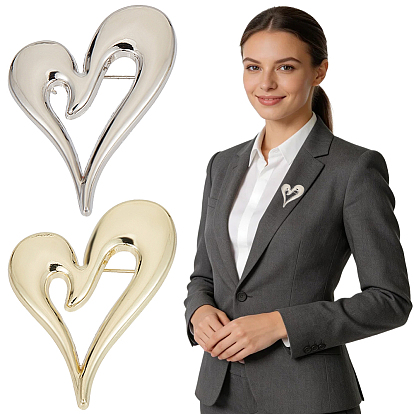 2Pcs 2 Colors Alloy Heart Brooch Pin, Badge for Backpack Clothes
