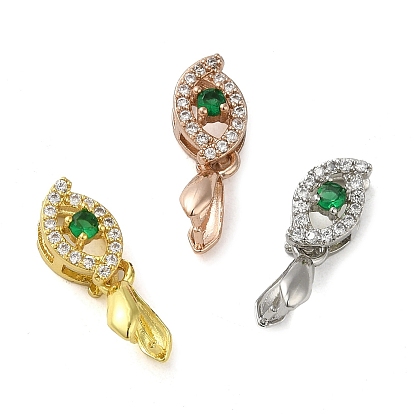 Rack Plating Brass Micro Pave Clear Cubic Zirconia Ice Pick Pinch Bails, Long-Lasting Plated, Lead Free & Cadmium Free, Horse Eye