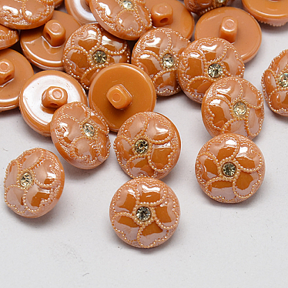 Taiwan Acrylic Rhinestone Shank Buttons, Pearl Luster, 1-Hole, Flat Round, 13x8mm, Hole: 1~3mm