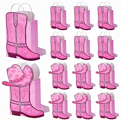 12Pcs Rectangle Paper Storage Tote Bags, Shopping Bags, with 24Pcs Cowboy Boot Shoes Shape Cards and Stickers