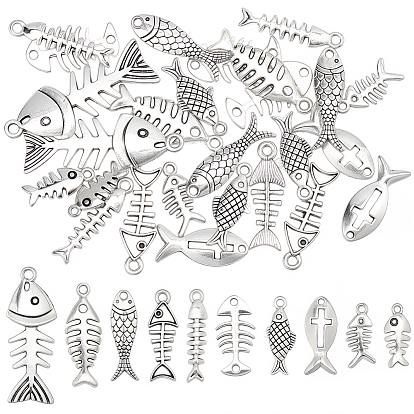 40шт. 10 стили тибетский стиль подвески из сплава, рыбья кость и рыба