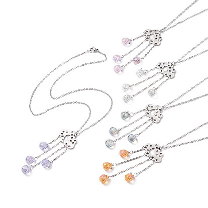 201 nube de acero inoxidable con collar colgante de borla de vidrio para mujer