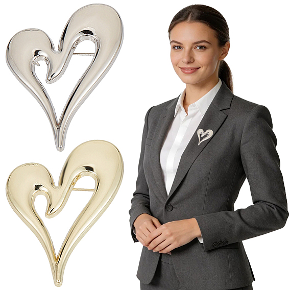2Pcs 2 Colors Alloy Heart Brooch Pin, Badge for Backpack Clothes