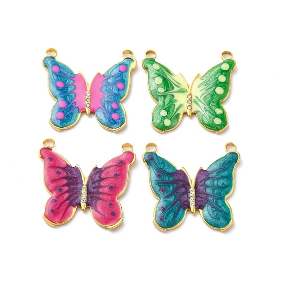 304 нержавеющей стальной эмали подвески, со стразами, очарование бабочки, вакуумное покрытие pvd, реальный 18 k позолоченный