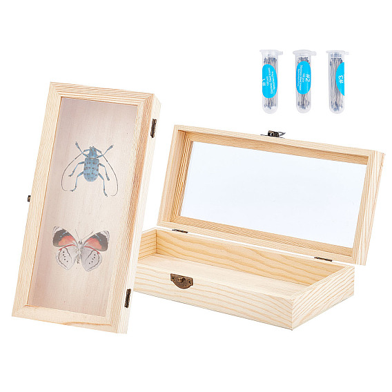 Wood Storage Box, with Stainless Steel Head Pins, for Insect Taxidermy Making Tool