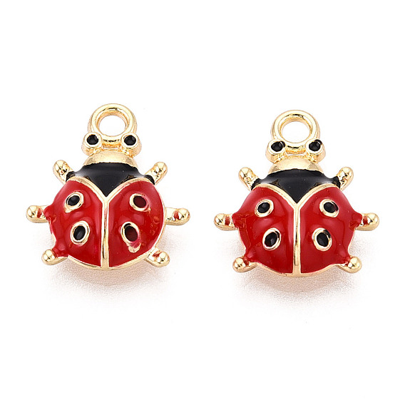 Подвески из эмали и сплава, без кадмия, без никеля и без свинца, золотой свет, очарование божьей коровки, стойки покрытие