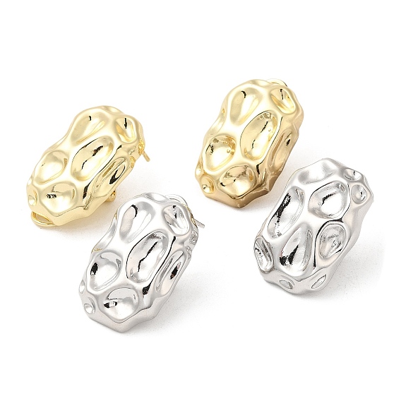 Brass Hammered Oval Stud Earrings