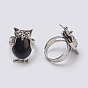 Gemstone Adjustable Finger Ring, Wide Band Rings, Owl, Size 8, Platinum