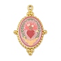Printed 304 Stainless Steel Pendants, Oval with Heart Pattern, PVD Vacuum Plating, Real 18K Gold Plated