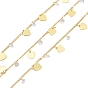 Handmade Brass Curb Chains, Soldered, with Heart Charm, Clear Cubic Zirconia and Spool, Long-Lasting Plated