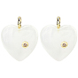 2 pendentifs en pierres précieuses naturelles, breloques en forme de cœur avec micro pavé en laiton et zircones cubiques transparentes, or
