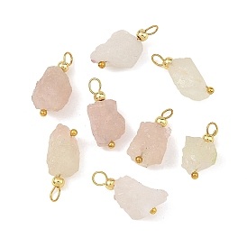 Raw Rough Natural Madagascar Rose Quartz Pendants, Nuggets Charms with Brass Loops