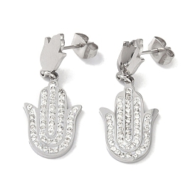Hamsa Hand 304 Stainless Steel Polymer Clay Rhinestone Dangle Earrings, Stud Earrings for Women