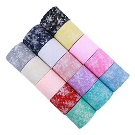 25 Yards Christmas Polyester Deco Mesh Ribbon, Printed Snowflake Tulle Fabric, for Bowknot Making