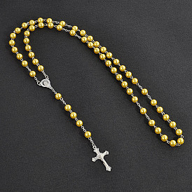 Long Handmade Imitation Pearl Cross Pendant Lariat Necklace Unisex Tassel Sweater Chain Necklaces