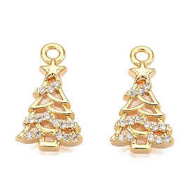 Christmas Theme Brass Micro Pave Clear Cubic Zirconia Pendants, Christmas Tree