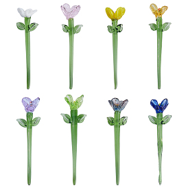 8Pcs 8 Colors Handmade Lampwork Flower Display Decorations, Home Decorations