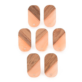 Opaque Resin & Walnut Wood Stud Earring, with 304 Stainless Steel Pin and Hole, Two Tone, Oval