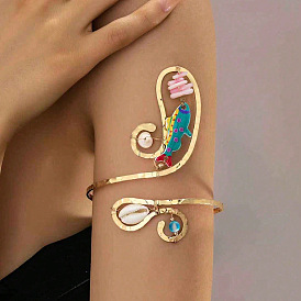 Brazaletes de pulsera con espiral de perlas, peces y aleación de resina y plástico con diseño oceánico bohemio para mujer., dorado