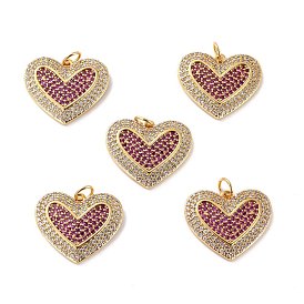 Brass Micro Pave Cubic Zirconia Pendants, Long-Lasting Plated, Cadmium Free & Lead Free, Heart