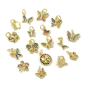 Real 18K Gold Plated Brass Pave Cubic Zirconia Pendants, with Jump Rings, Butterfly
