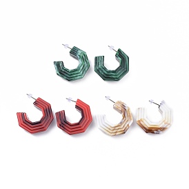 Acrylic Stud Earrings, Half Hoop Earrings, with 304 Stainless Steel Stud Earring Findings and Plastic Ear Nuts