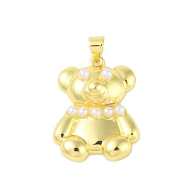 ABS Plastic Pendants, with Brass Findings, Real 18K Gold Plated, Bear
