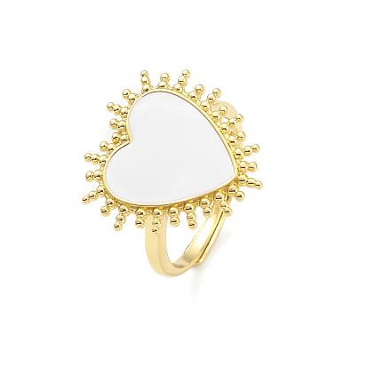 Adjustable Enamel Heart Signet Ring, Brass Jewelry for Women, Lead Free & Cadmium Free