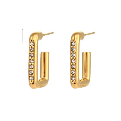 Minimalist Luxury Rectangular Earrings with Zirconia Inlay and 18K Gold Plating for Women