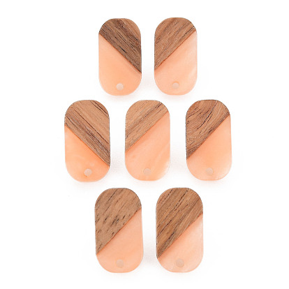 Opaque Resin & Walnut Wood Stud Earring, with 304 Stainless Steel Pin and Hole, Two Tone, Oval