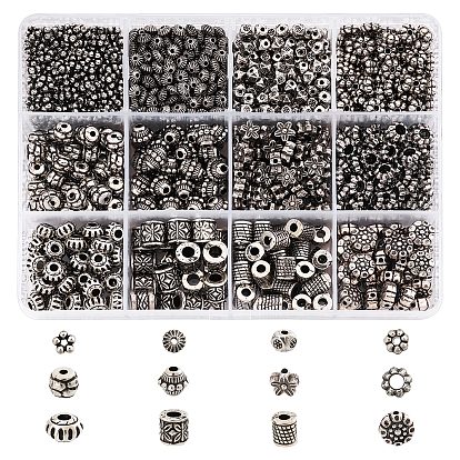 1290Pcs 12 Style CCB Plastic Beads, Corrugated Beads, Rondelle & Column & Flower & Polygon & Drum & Round