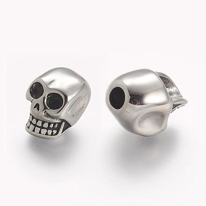304 Stainless Steel Beads, Skull, Large Hole Beads