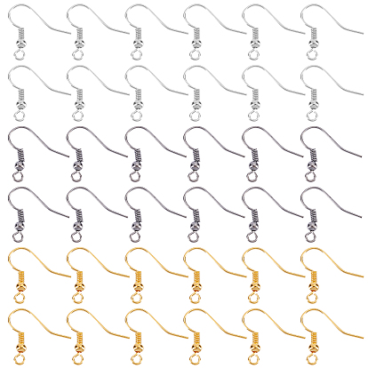 300Pcs 3 Colors Iron Earring Hooks, with Horizontal Loop, Earring Making Accessories