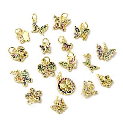 Real 18K Gold Plated Brass Pave Cubic Zirconia Pendants, Cadmium Free & Nickel Free & Lead Free, with Jump Rings, Butterfly