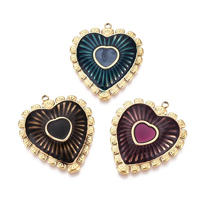 304 подвески из нержавеющей стали и эмали, сердце прелести, ионное покрытие (ip), реальный 18 k позолоченный