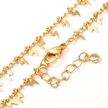 Lightning Bolt Brass Pendant Necklaces, with Curb Chains and Cubic Zirconia