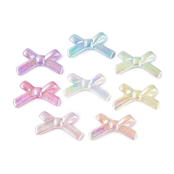 Непрозрачные акриловые бусины с УФ-покрытием, радужный, бантом, 