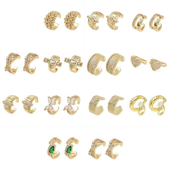 C-образные серьги-каффы из латуни с микропаве из прозрачных кубических цирконий