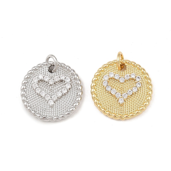 Латунные микро проложить кубического циркония подвески, круглые с сердца шаблона, без кадмия и без свинца, стойки покрытие, долговечный, с целью перехода в кольце