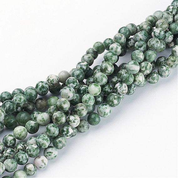Perles en pierres gemme, tache verte jaspe, ronde