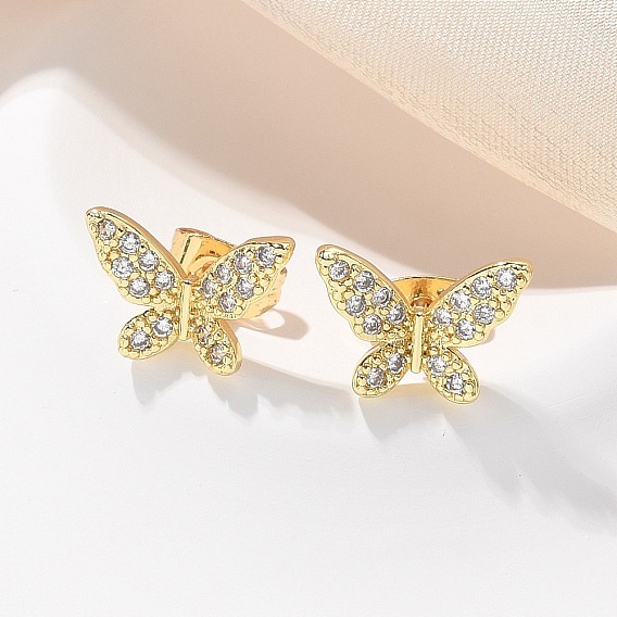 Серьги-гвоздики из латунного микро-паве, реальный 18 k позолоченный