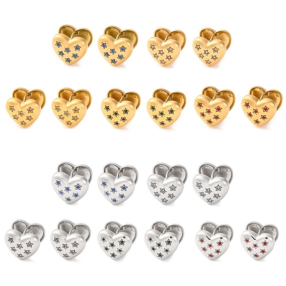 304 серьги-кольца из нержавеющей стали с прозрачным кубическим цирконием для женщин, Сердце звездочкой