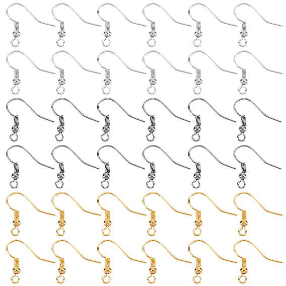 300Pcs 3 Colors Iron Earring Hooks, with Horizontal Loop, Earring Making Accessories