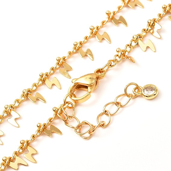 Lightning Bolt Brass Pendant Necklaces, with Curb Chains and Cubic Zirconia